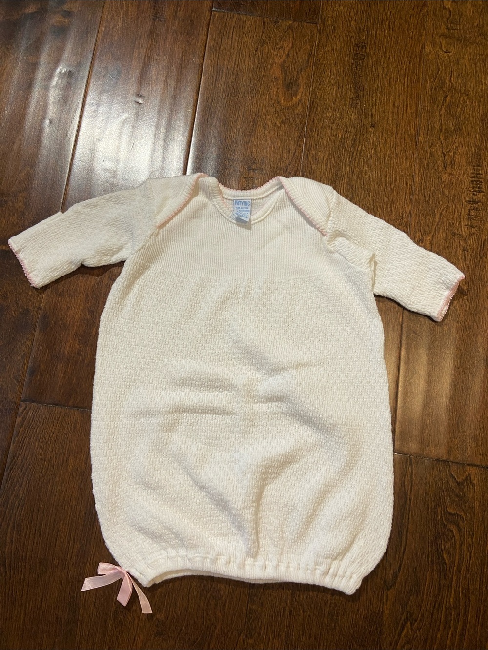 Soft Knit Baby Dress Gown - Cream with Pink Trim